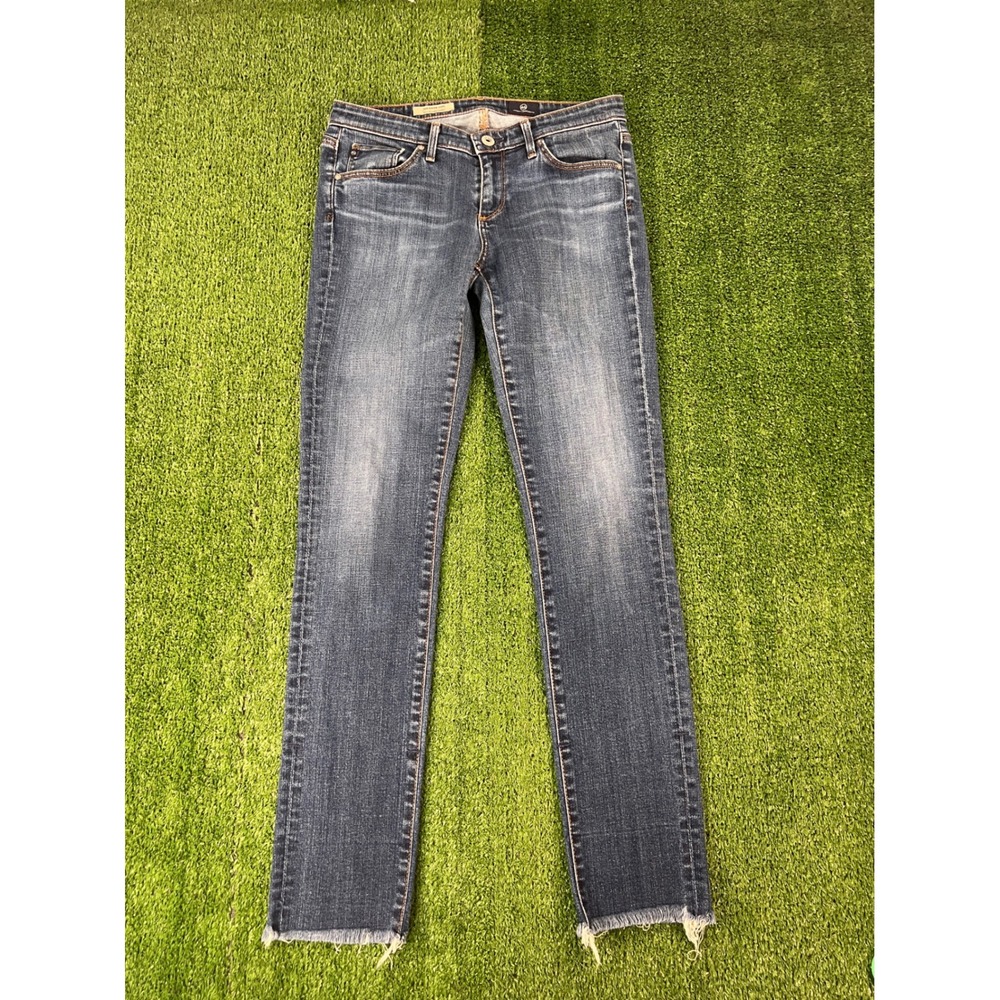 AG Adriano Goldschmied The Stevie Cuff Slim Straight Jeans Blue Raw Hem 27
